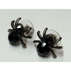 Black Crystal Spider Earrings Halloween Goth Jewelry Small Size